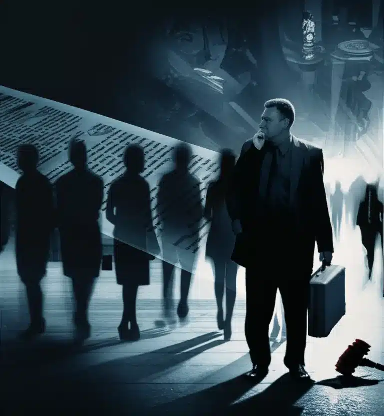 Ilustração sobre golpe advogado falso com alertas e dicas de prevenção