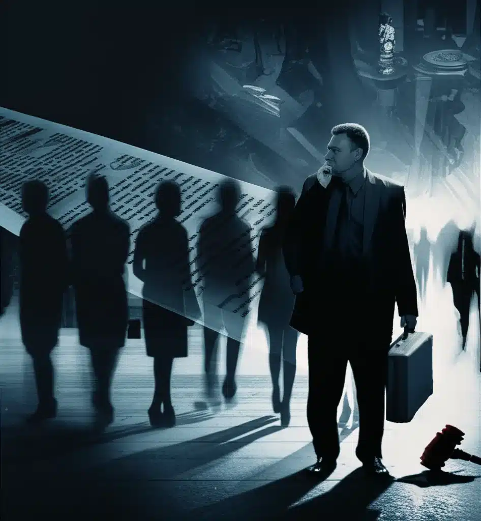 Ilustração sobre golpe advogado falso com alertas e dicas de prevenção