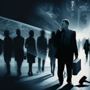 Ilustração sobre golpe advogado falso com alertas e dicas de prevenção